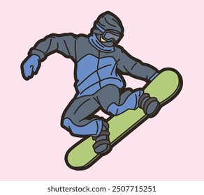 Snowboard Player Action Cartoon Extreme Sport Graphic Vector