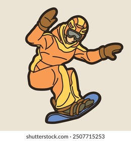 Snowboard Player Action Cartoon Extreme Sport Graphic Vector