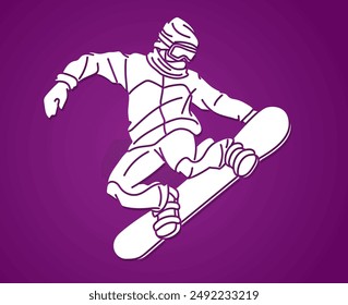 Snowboard Player Action Extreme Sport Snowboarder Pose Cartoon Graphic Vector	