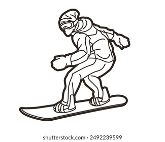 Snowboard Player Action Extreme Sport Snowboarder Pose Cartoon Graphic Vector