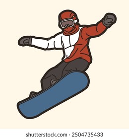 Snowboard Player Action Snowboarder Cartoon Sport Graphic Vector