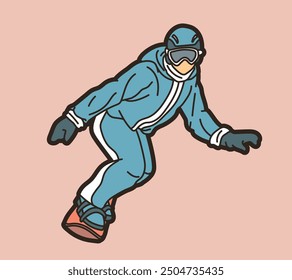Snowboard Player Action Snowboarder Cartoon Sport Graphic Vector