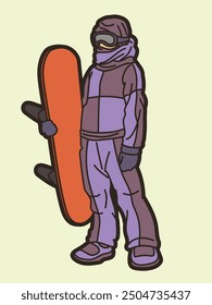 Snowboard Player Action Snowboarder Cartoon Sport Graphic Vector