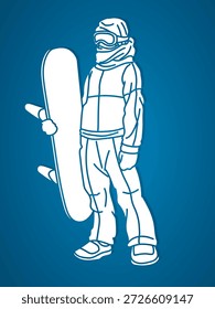 Snowboard Player Action Snowboarder Pose Extreme Sport Cartoon Graphic Vector