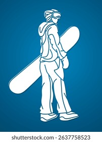 Snowboard Player Extreme Sport Snowboarder Pose Cartoon Graphic Vector
