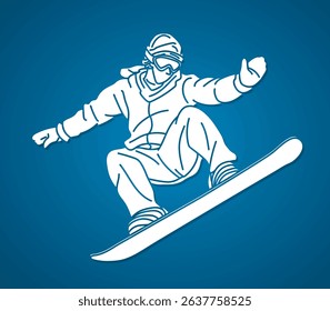 Snowboard Player Jumping Action Extreme Sport Snowboarder Pose Cartoon Graphic Vector