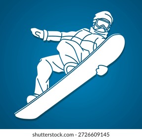 Snowboard Player Jumping Action Extreme Sport Snowboarder Action Cartoon Graphic Vector