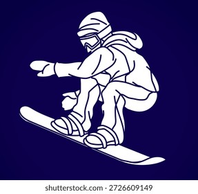 Snowboard Player Jumping Action Extreme Sport Snowboarder Action Cartoon Graphic Vector