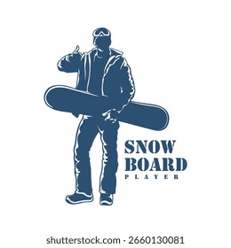 Vetor de design de logotipo do Snowboard Player. Ilustração de modelo de boneco de neve de silhueta