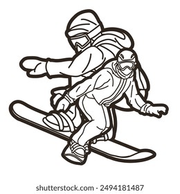 Snowboard Players Mix Action Extreme Sport Snowboarder Cartoon Graphic Vector