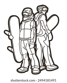 Snowboard Players Mix Action Extreme Sport Snowboarder Cartoon Graphic Vector