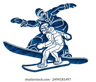 Snowboard Players Mix Action Extreme Sport Snowboarder Cartoon Graphic Vector