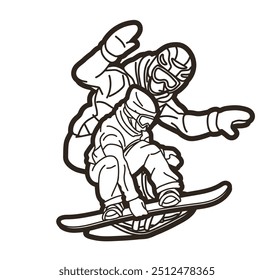 Snowboard-Spieler Mix Action-Gruppe von Snowboarder Cartoon Extreme Sport Graphic Vector