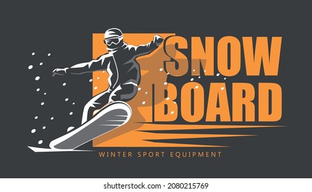 snowboard poster, flyer or card template, winter equipment shop banner