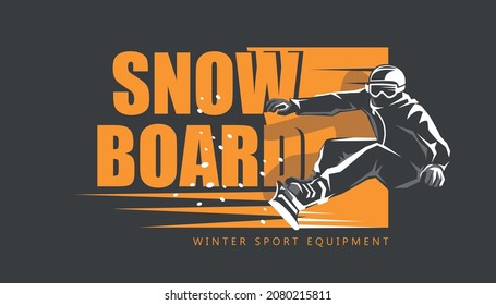 snowboard poster, flyer or card template, winter equipment shop banner