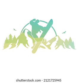 Snowboard Scene Illustration Clip Art Design Shape. Sport Recreation Extrme Silhouette Icon Vector.