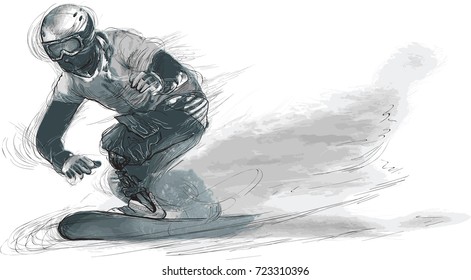 SNOWBOARD. From the series SILENT HEROES - Athletes with physical disabilities. An hand drawn vector. Note - Any accurate photo original for this picture, original is created by me. svg