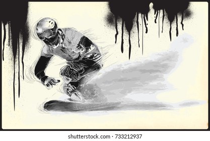 SNOWBOARD. From the series SILENT HEROES - Athletes with physical disabilities. An hand drawn vector. Note - Any accurate photo original for this picture, original is created by me.