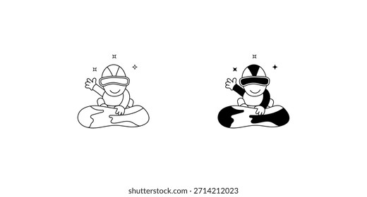 Ícone de conjunto de prancha de neve com ilustração de estoque de vetor de fundo branco