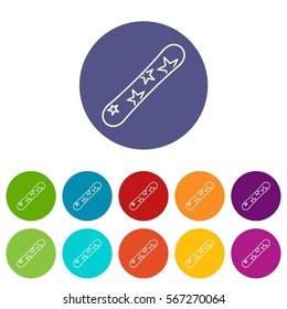 Snowboard set icons in different colors isolated on white background