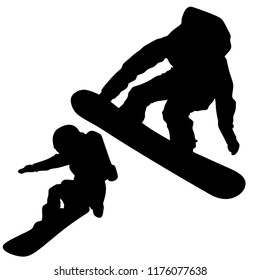 Snowboard, Silhouette on White Background, Free Style 