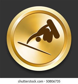 Snowboard (skateboard) on Golden Internet Button Original Illustration