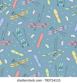 Snowboard and Skiing Seamless pattern Vector