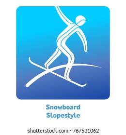 Snowboard Slopestyle icon. Olympic species of events in 2018. Winter sports games icons, vector pictograms for web, print and other projects. Vector illustration isolated on a white background