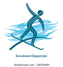 Snowboard Slopestyle icon. Olympic species of events in 2018. Winter sports games icons, vector pictograms for web, print and other projects. Vector illustration isolated on a white background