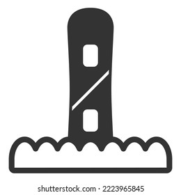 Snowboard in the snow - icon, illustration on white background, glyph style