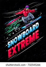 Snowboard sport colorful vector illustration. Ink line draw vector. Drawing illustration