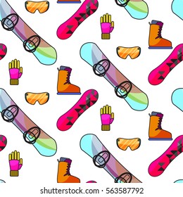 Snowboard sport equipment seamless pattern.
