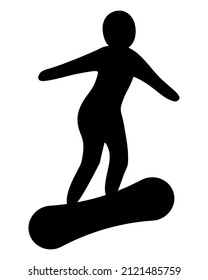 Snowboard sport. Silhouette. The athlete descends from the snow-covered slopes and mountains on a special projectile - a snowboard. The athlete moves sideways on the board. Vector icon. 