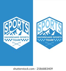 snowboard sports team logo design with mountain and ski symbols