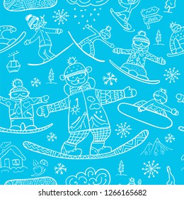 Snowboard time, seamless pattern for your design