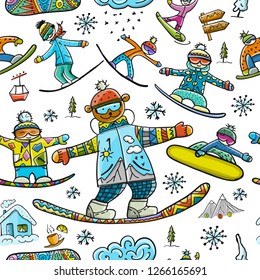 Snowboard time, seamless pattern for your design