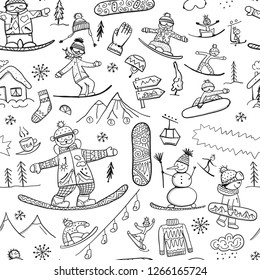 Snowboard time, seamless pattern for your design