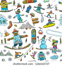 Snowboard time, seamless pattern for your design