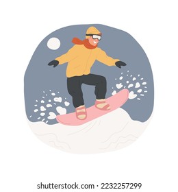 Snowboard tricks isolated cartoon vector illustration. Teenage snowboarder jumping against blue sky, performing freestyle tricks, extreme winter sport, teens active lifestyle vector cartoon.