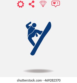 Snowboard vector icon on grey background.