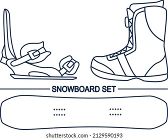 snowboard vector set: snowboard, bindings and boots