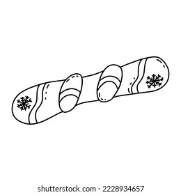 Snowboard. Winter sport, extreme activity. Black and white vector isolated illustration hand drawn doodle. Single element, card or icon