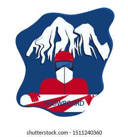Snowboarder - abstract snowy mountains - illustration, vector. Winter sports. Rest at nature.