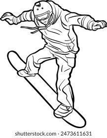 Snowboarder in Action with Green Jacket