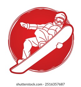 Snowboard Ação Snowboard Player Extreme Sport Cartoon Graphic Vetor