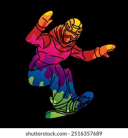 Snowboarder Action Snowboard Player Extreme Sport Cartoon Graphic Vector