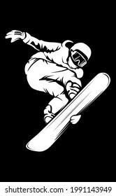 Snowboarder in action vector illustration. Extreme winter sports. Snowboarding emblem. Sport club logo. Snowboarding equipment.