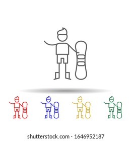 Snowboarder, adventure multi color style icon. Simple thin line, outline vector of Adventure icons for ui and ux, website or mobile application
