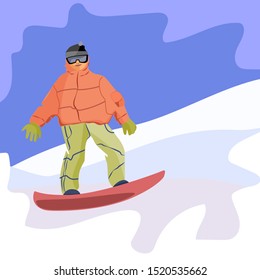 Snowboarder against a background of a mountain landscape. Hand drawn vector illustration. Isolated design elements