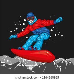 A snowboarder in colorful clothes. Vector illustration. Sports, extreme sports, outdoor activities.